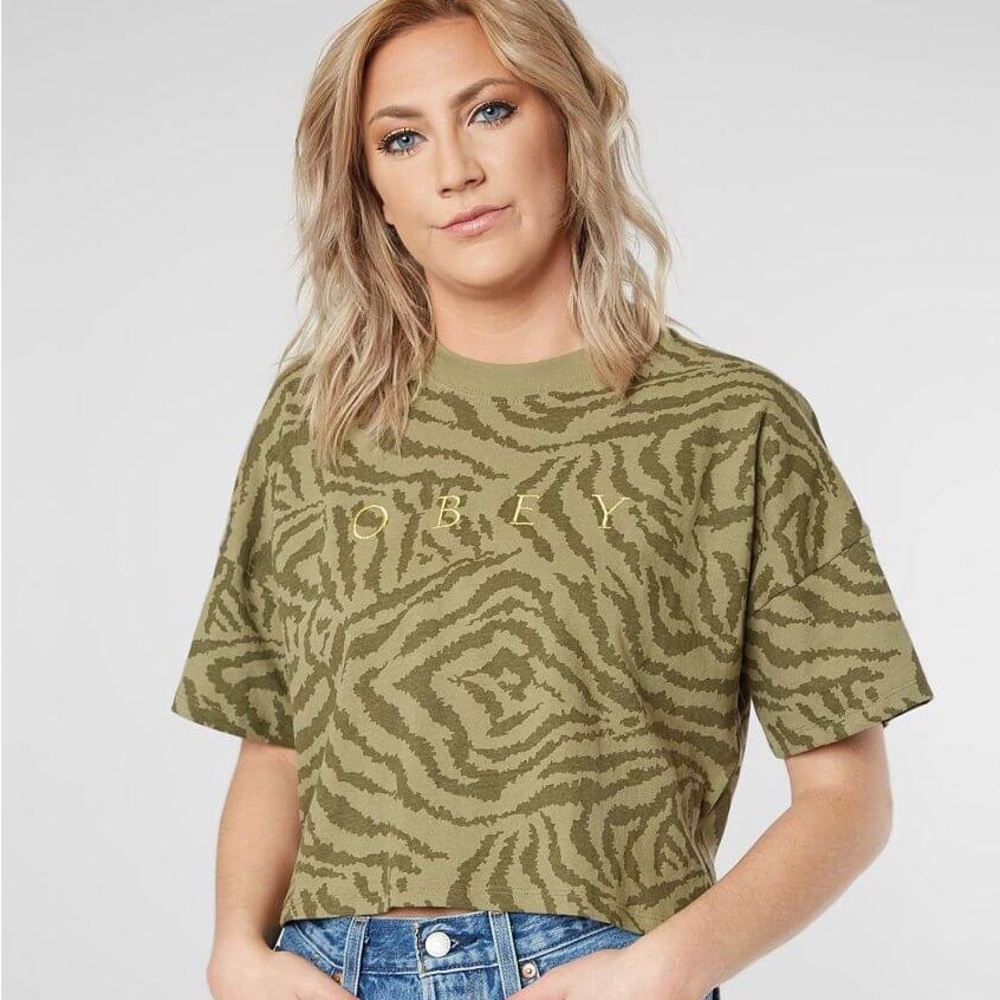 OBEY Over Sized Tiger Print Crop Top size M